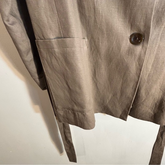 FRANK & OAK Sz S Oversized Belted Peak Lapel Linen Tencel Patch Pockets Blazer - Picture 7 of 12